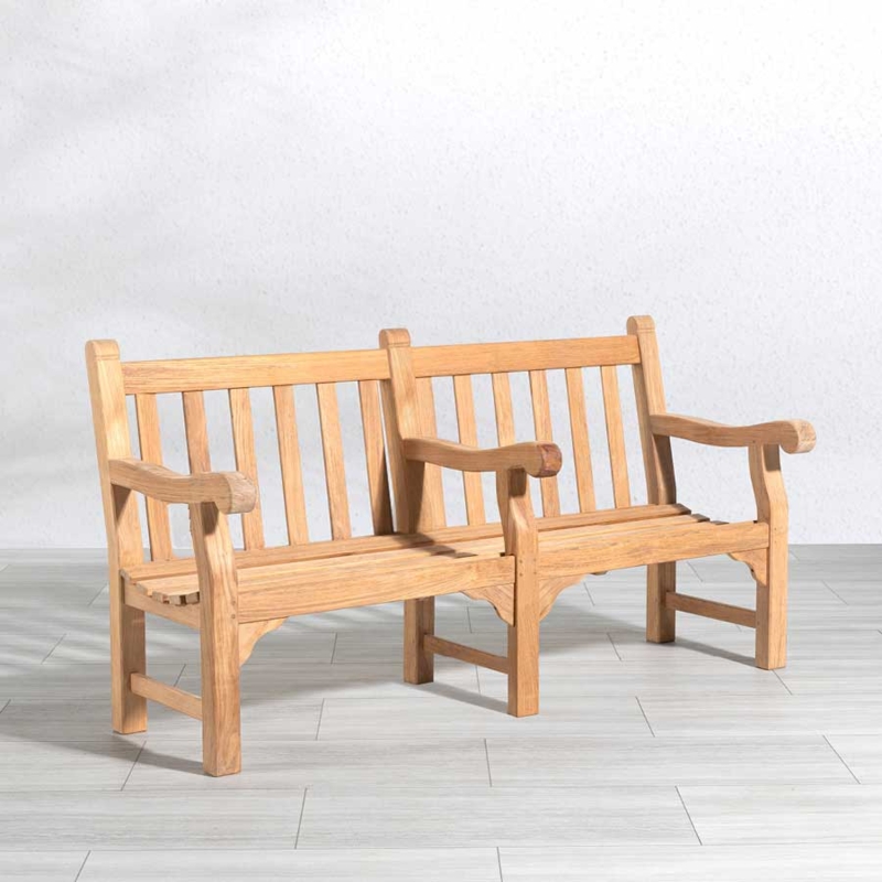 Garden Bench, Five-Leg Design: Teak Wood Center Armrest Outdoor Seating