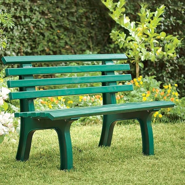 Garden Bench Forest Green PVC Slatted Ergonomic Contour Two Seater