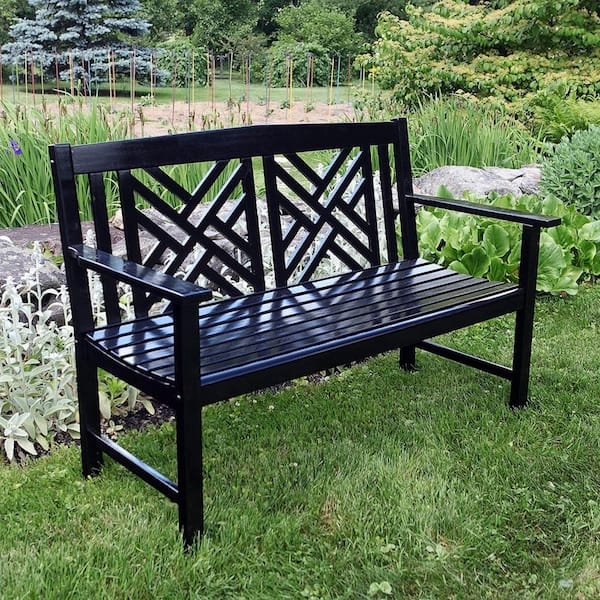 Garden Bench Fretwork Backrest Geometric Lattice Patio Seating