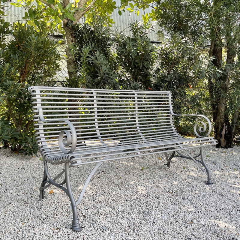 Garden Bench Galvanized Metal Weathered Finish X-Frame Legs Rustic