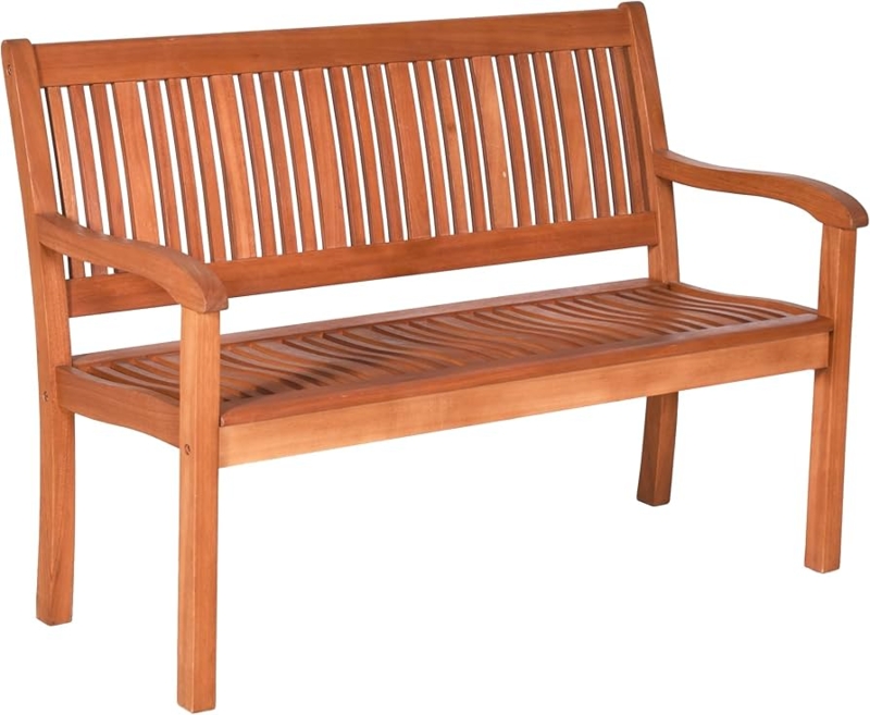 Garden Bench Honey Wood Curved Armrests Traditional Slatted Patio