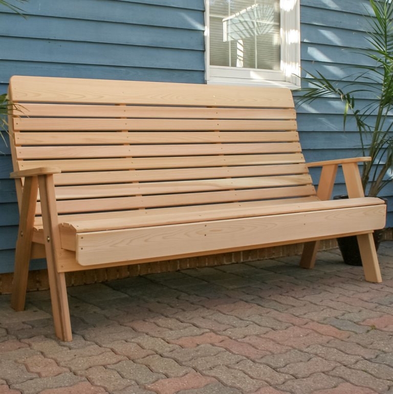 Garden Bench, Horizontal Slats, Wide Armrests, Traditional Wood Patio Seating