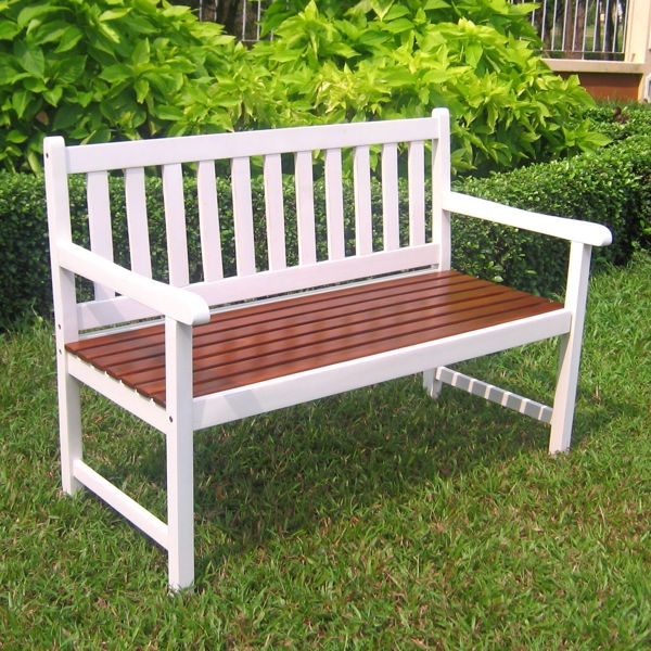 Garden Bench in Weathered Oak Wood Finish with Slatted Back