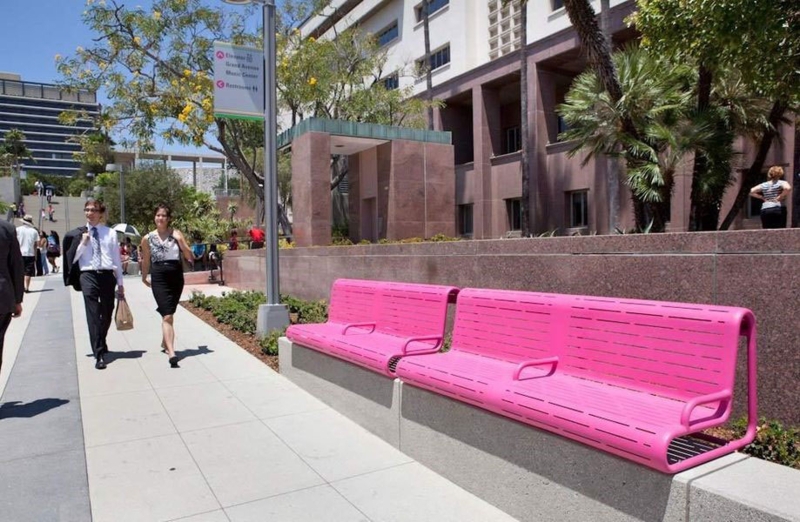 Garden Bench Industrial Magenta Metal Slatted Urban Plaza