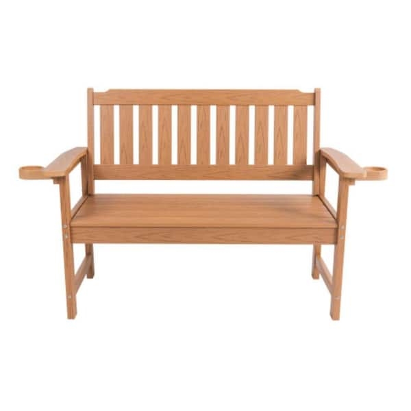 Garden Bench Low Profile Slatted Seat Natural Wood Finish Minimalist