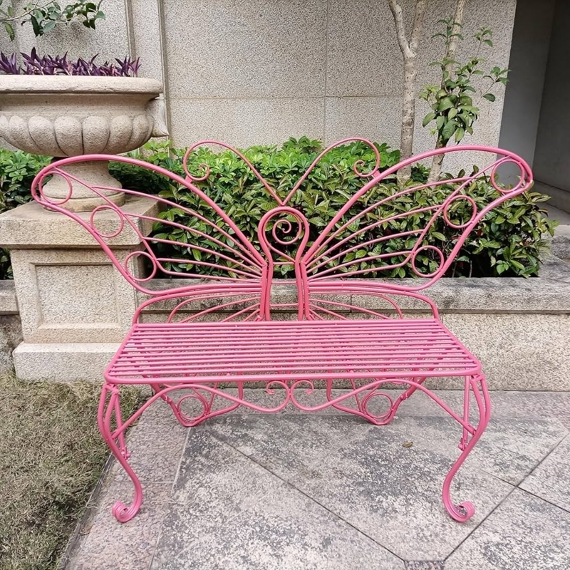 Garden Bench Metal Butterfly Silhouette Whimsical Outdoor Seating