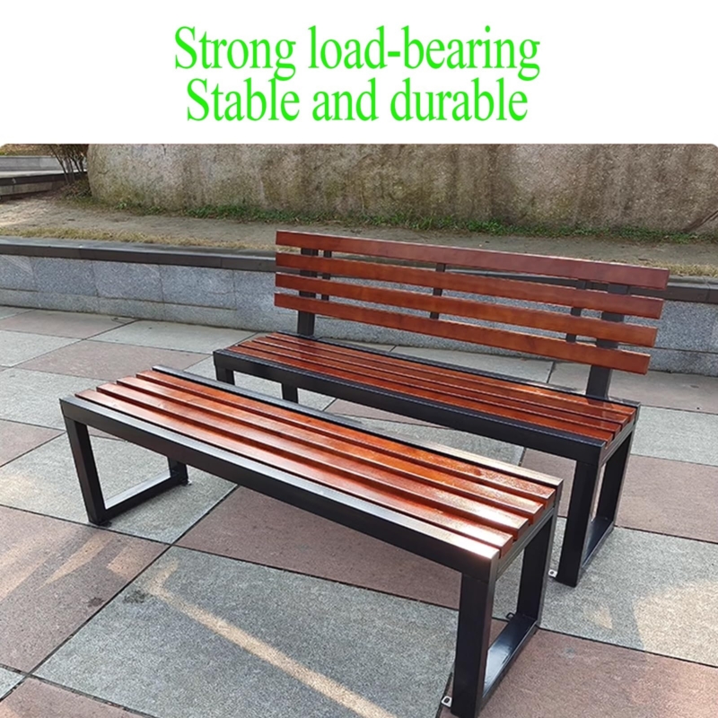 Garden Bench Mixed Material Slatted Geometric Industrial Patio Seating