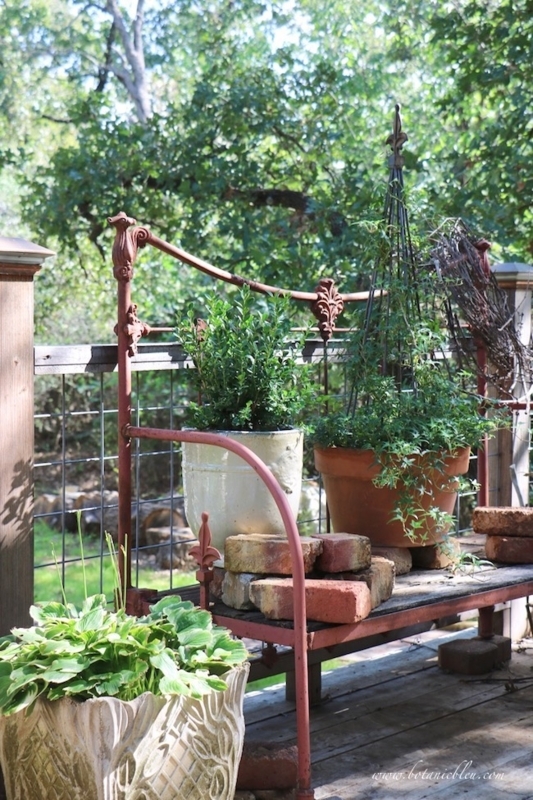Garden Bench Repurposed Vintage Iron Bed Distressed Red Finish