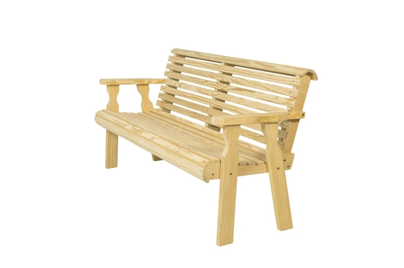 Garden Bench Roll Back Contoured Seat Natural Wood Unfinished Bench