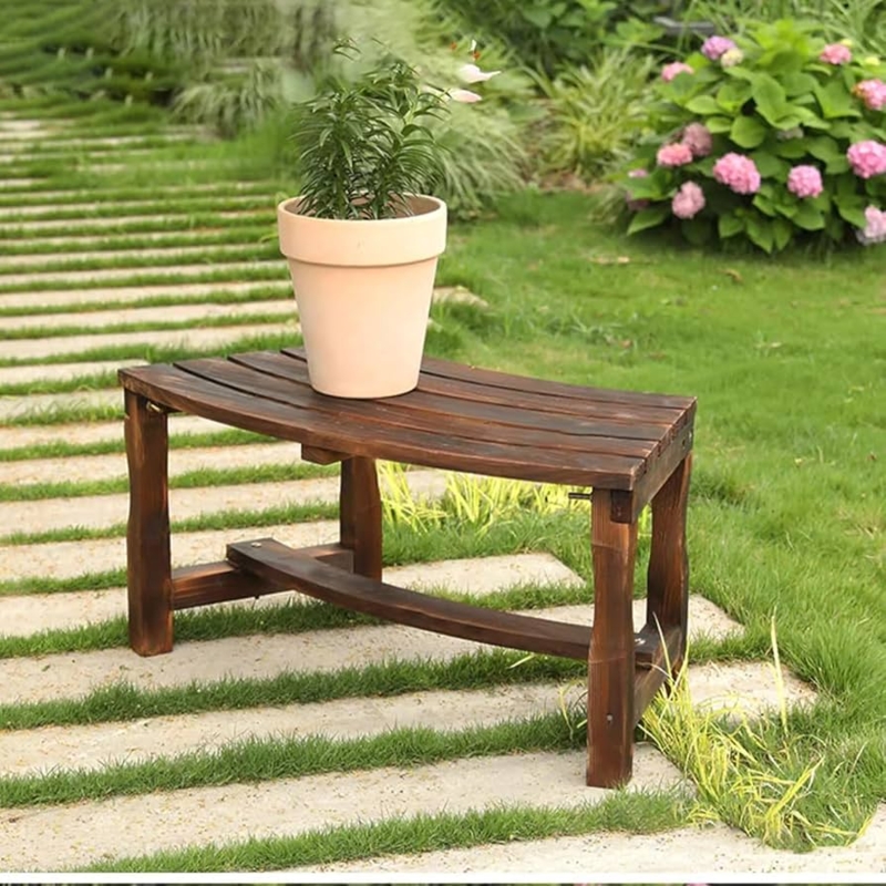 Garden Bench Rustic Brown Finish Backless Slatted Rustic Garden Bench