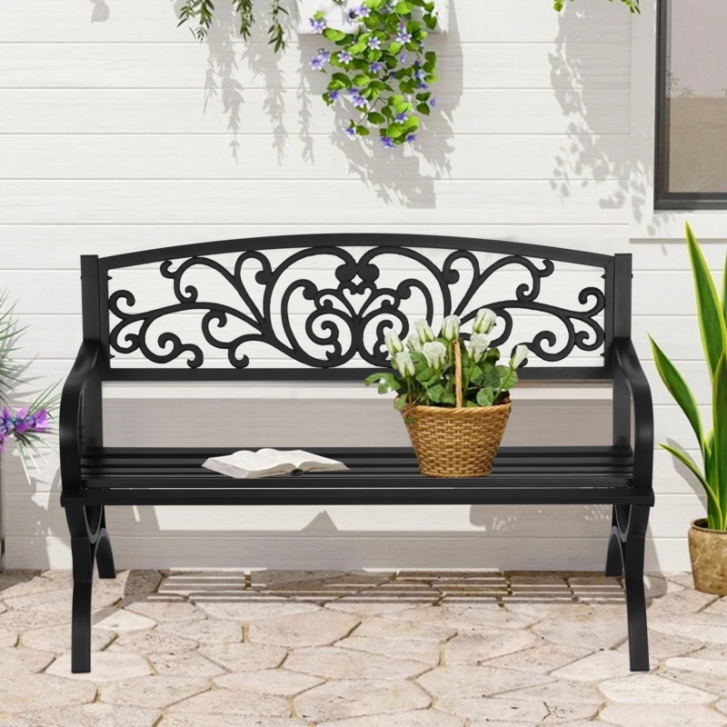 Garden Bench Scrollwork Backrest Metal Ornate Patio Seating