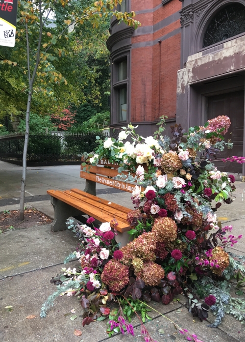 Garden Bench Slat Back Floral Installation Romantic Style