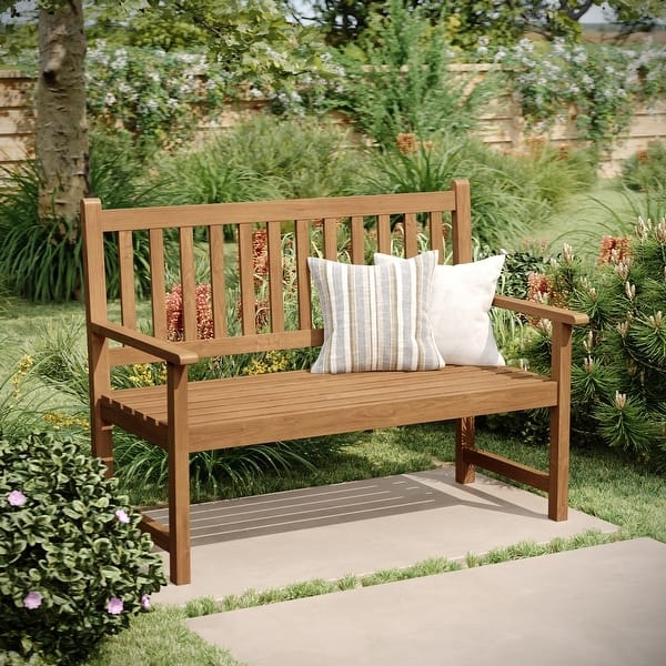 Garden Bench Slatted Acacia Toned Wood Traditional Patio Seating
