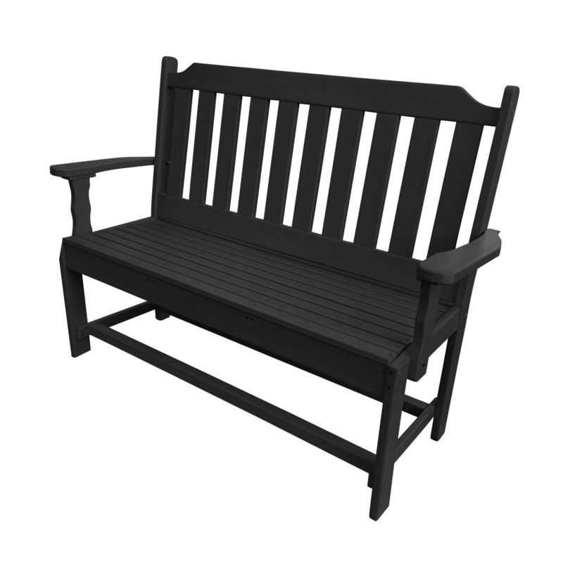 Garden Bench Slatted Back Traditional Silhouette Matte Black Wood