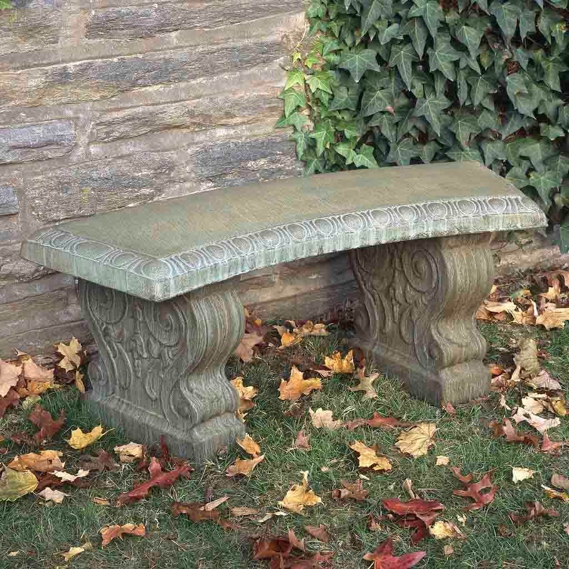 Garden Bench Traditional Curved Seat Weathered Stone Grey Finish
