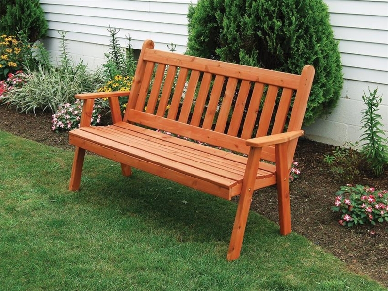 Garden Bench Traditional High Back Slatted Design Natural Wood