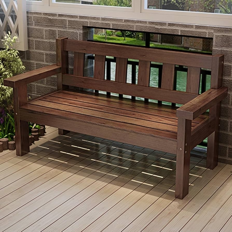 Garden Bench Traditional Walnut Brown Slatted Construction