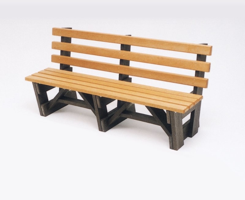 Garden Bench Two Tone Finish Tan Charcoal Slatted Slat Back Park Seating