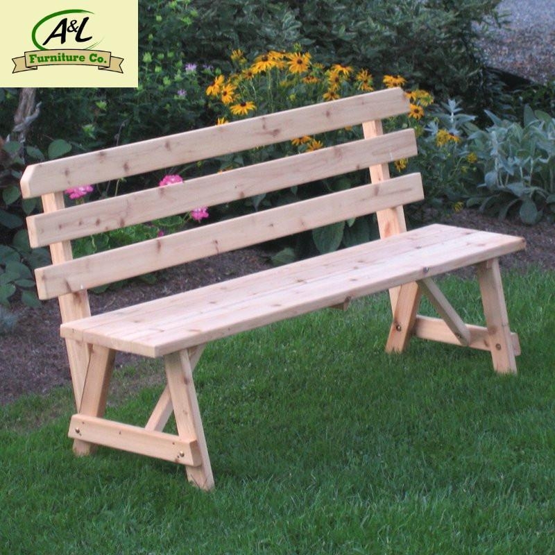 Garden Bench Unfinished Cedar Rustic Slatted Backrest Backyard Lawn Furniture