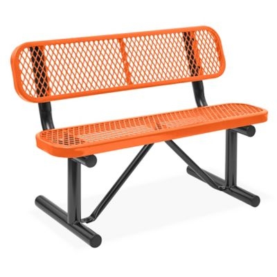 Garden Bench Vibrant Orange Metal 4ft Slatted Design Industrial Bold