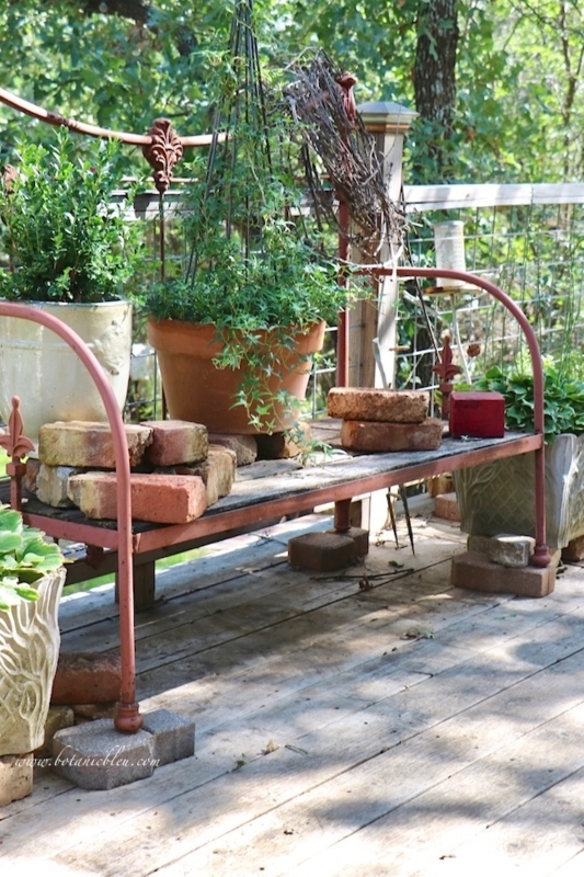 Garden Bench Vintage Iron Bed Coral Pink Finish Repurposed Frame