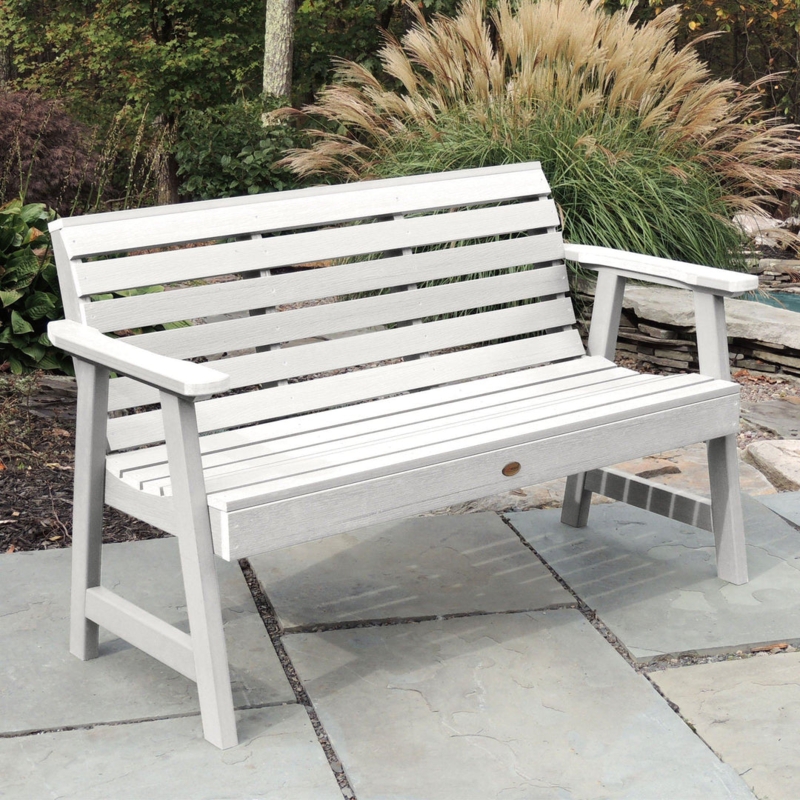 Garden Bench Whitewashed Five Foot Length Traditional Slatted Seating