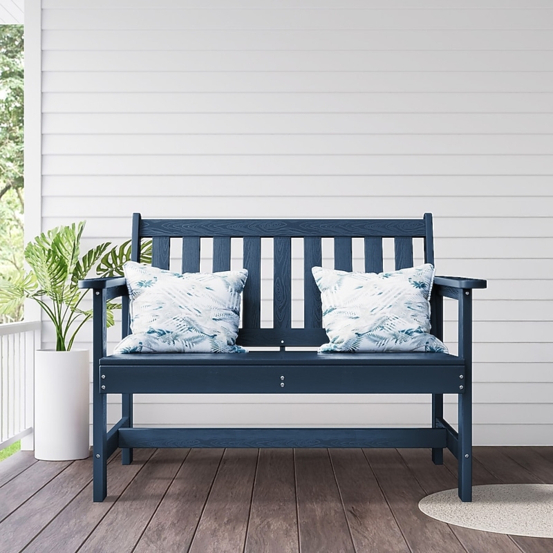 Garden Bench with Arched Top Rail & Navy Blue Finish