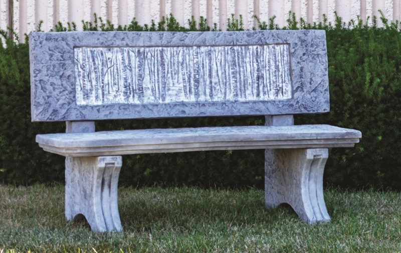 Garden Bench with Birch Forest Carving Cast Stone Aesthetic