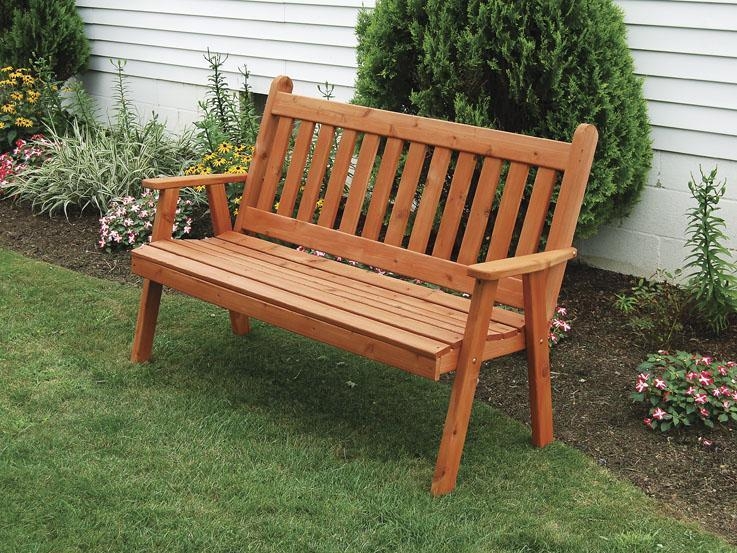 Garden Bench with High Back Design, Traditional Cedar Patio Seating