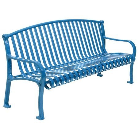 Garden Bench with Slatted Metal Design and Arched Back in Bright Blue