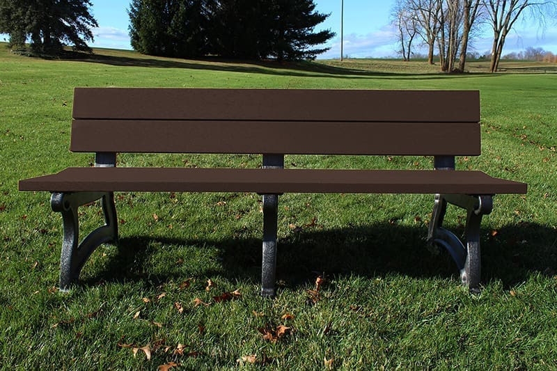 Garden Bench with Three-Leg Base, Dark Brown Slatted Outdoor Seating