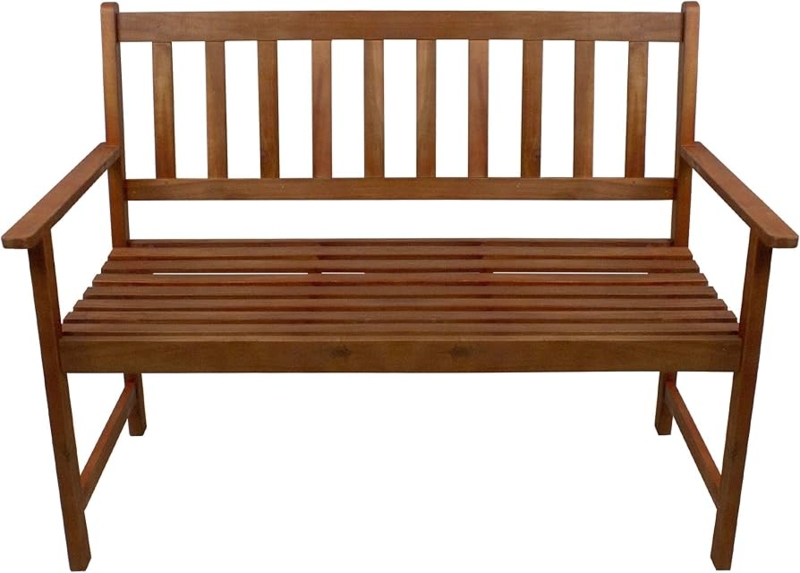 Garden Bench with Vertical Slatted Back, Mission Style Outdoor Seating