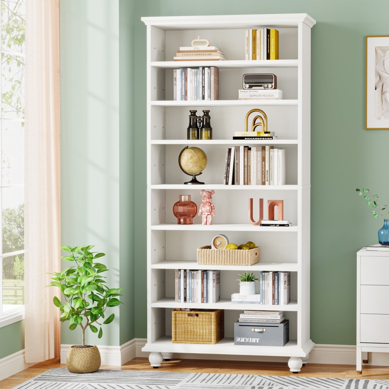 Geometric Bookcase with Staggered Shelves and LED Lighting