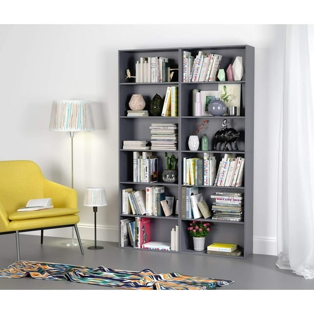 Geometric Bookshelf with Staggered Shelves, Minimalist Styling