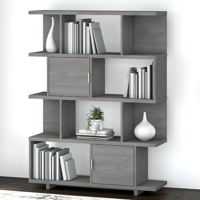 Geometric Etagere Bookcase with Cabinet Base, Contemporary Design
