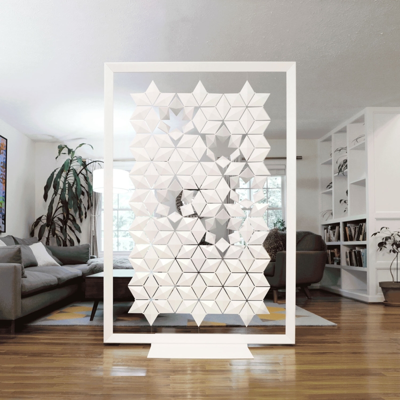 Geometric Room Divider White Faceted 3D Pattern Contemporary Screen