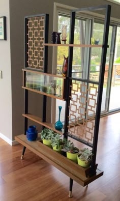 Geometric Wood Screen Room Separator With Planter