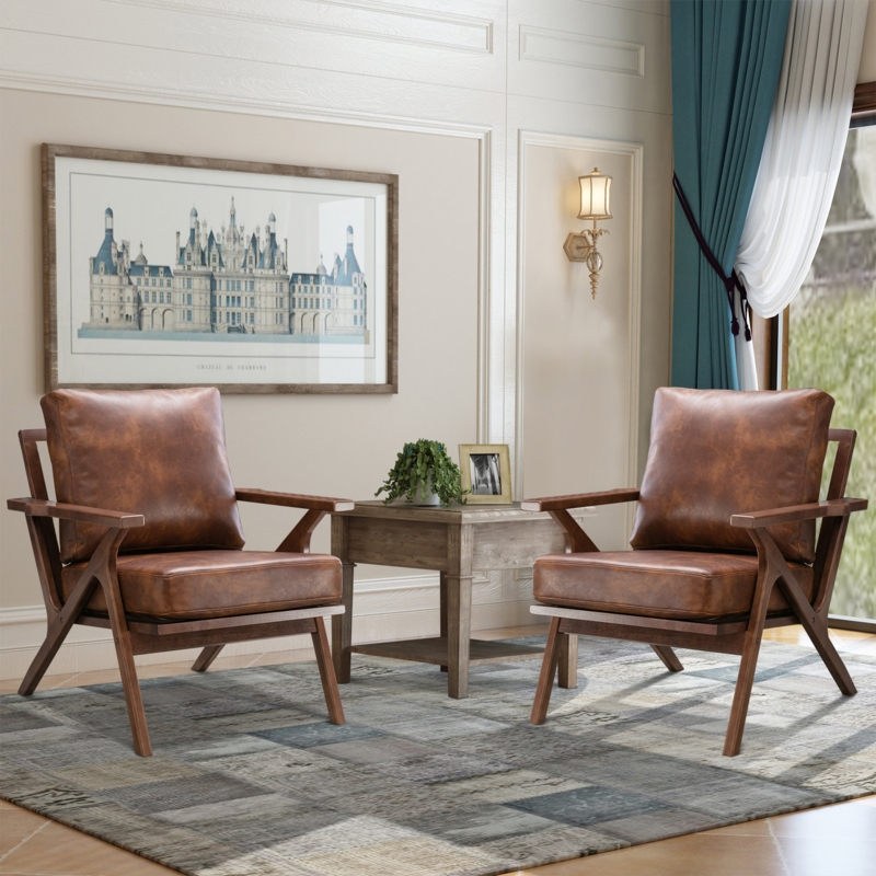 George Oliver Joichiro 29.5" Wide Solid Wood Frame Upholstered Mid Century  Modern Retro Armchair, Accent Chair & Reviews | Wayfair