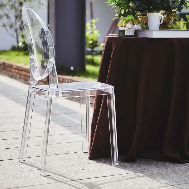 Ghost Chair with Glossy Transparent Finish and Minimalist Oval Back