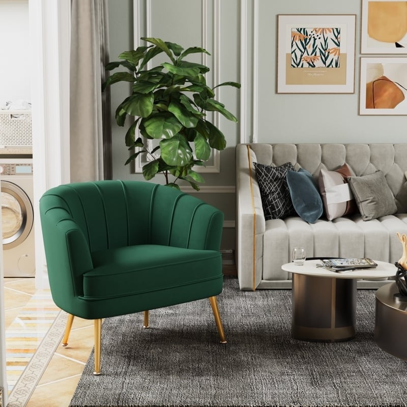 Glam Accent Chair with Vertical Channeling, Channeled Velvet Accent Chair