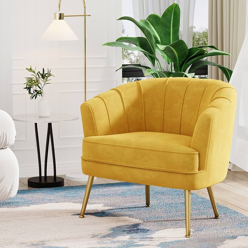 Glam Barrel Accent Chair featuring Channel Tufting and Gold Finish
