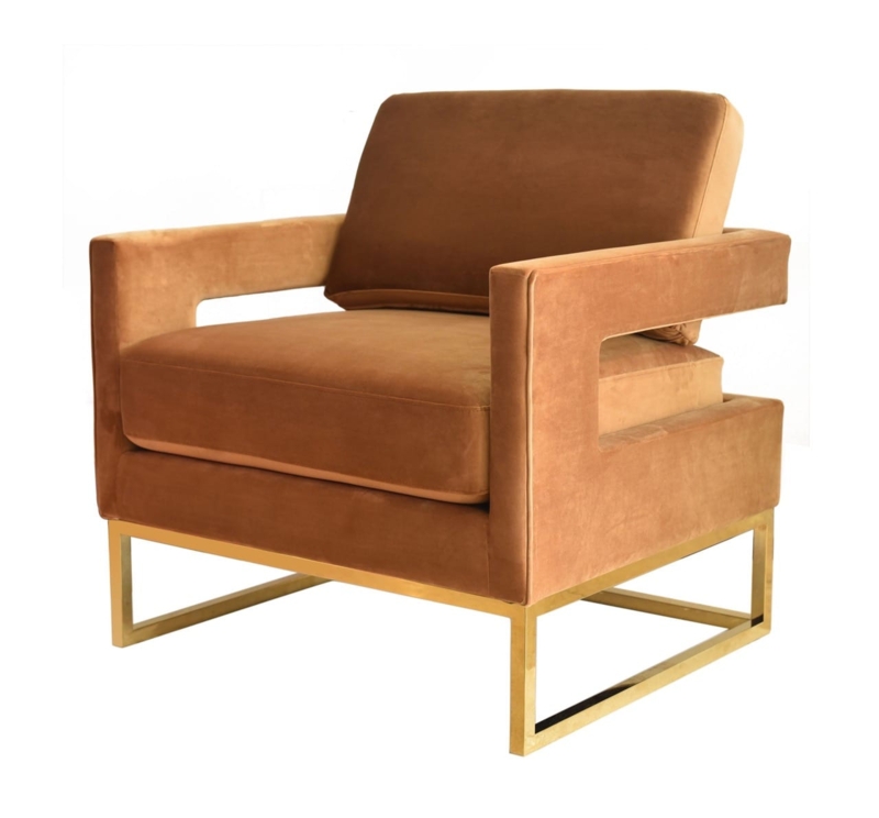 Glam Velvet Accent Chair, Vertical Channel Tufting, Gold Tapered Legs