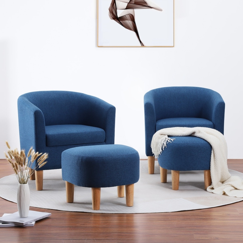 Glam Velvet Accent Chair with Ottoman in Dark Green
