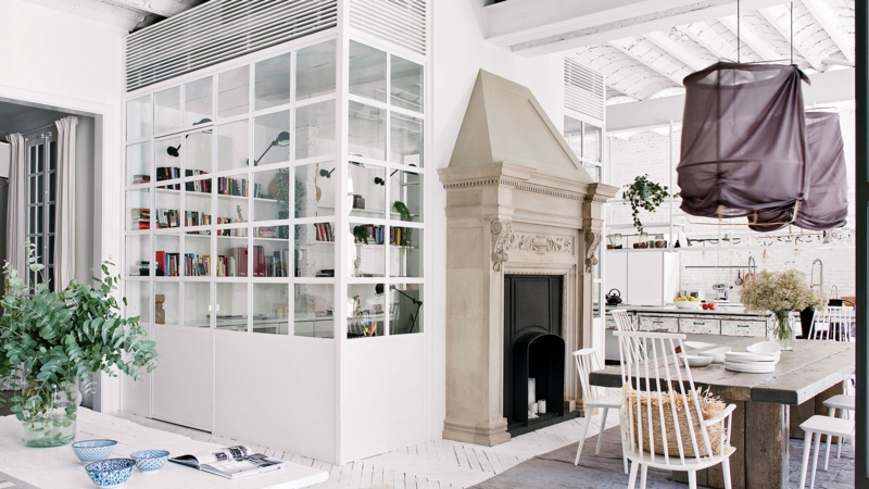 Glass Room Divider White Grid Partition, Ornate Stone Fireplace Ideas
