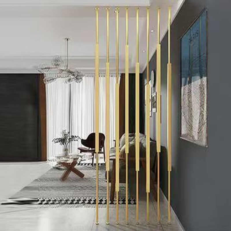 Gold Metal Room Divider Contemporary Slat Screen Bolster Details