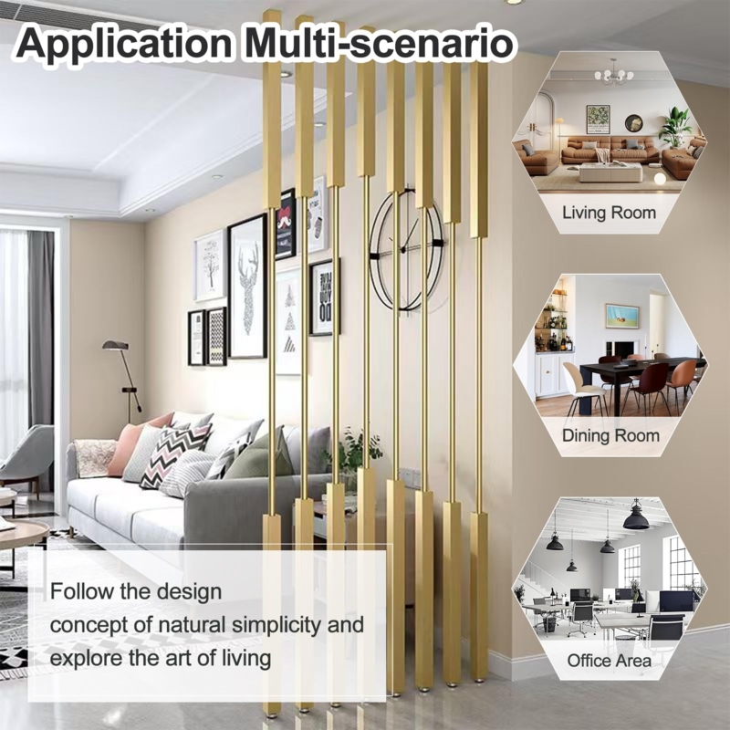 Gold Metal Slat Partition Screen Alternating Block Heights