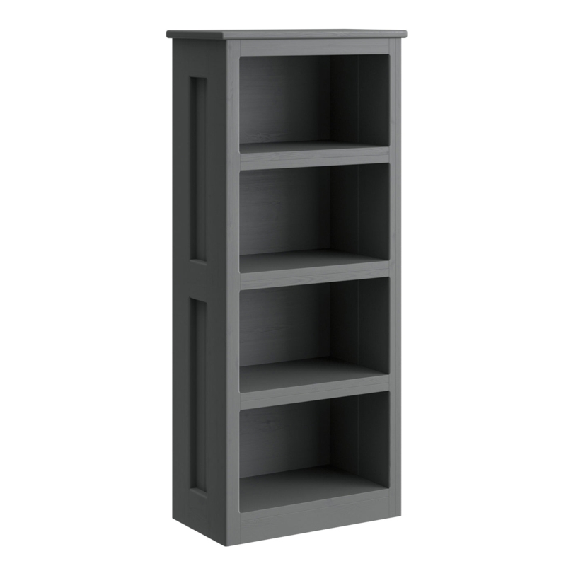 Graphite Wood Bookcase Vertical Slat Sides Rustic Modern Design