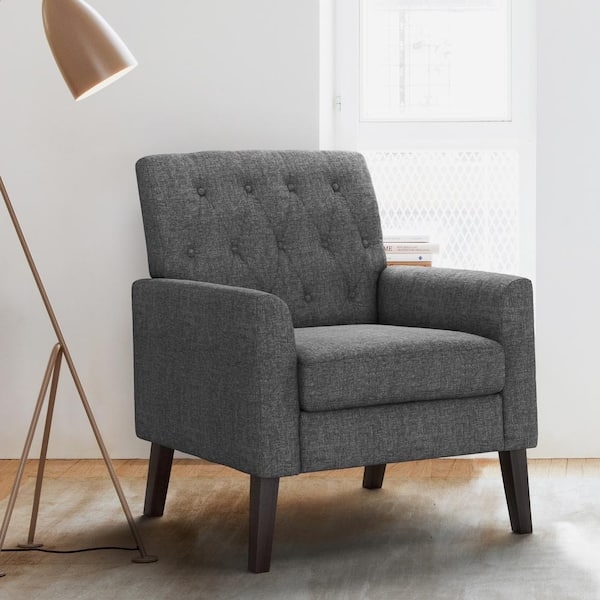 Gray Barrel Accent Chair featuring Tapered Wood-Toned Legs