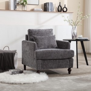 Gray Chenille Accent Chair with Wrap Around Wood Frame