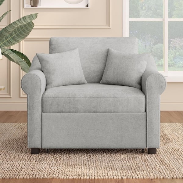 Gray Chenille Sleeper Chair with Caster Wheels and 3-in-1 Design